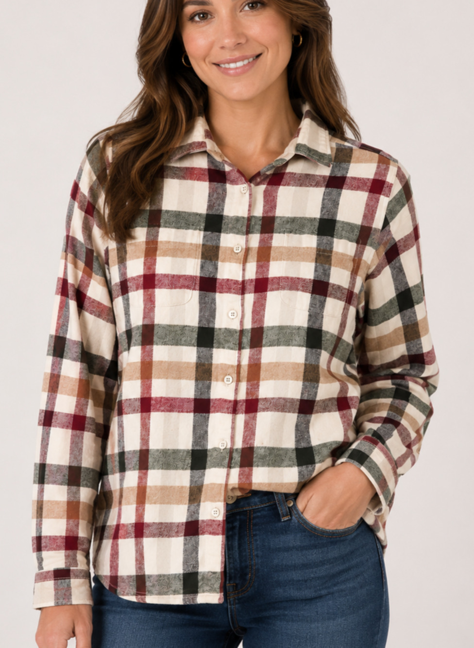 Woolrich S Plaid Flannel Shirt Cotton Button Front Red Green Gold Cream Cozy